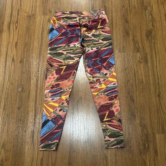 DonaJo Leggings Womens 2 Large Abstract Black Blue Pink Yellow Stretch Dona Jo - Picture 6 of 6